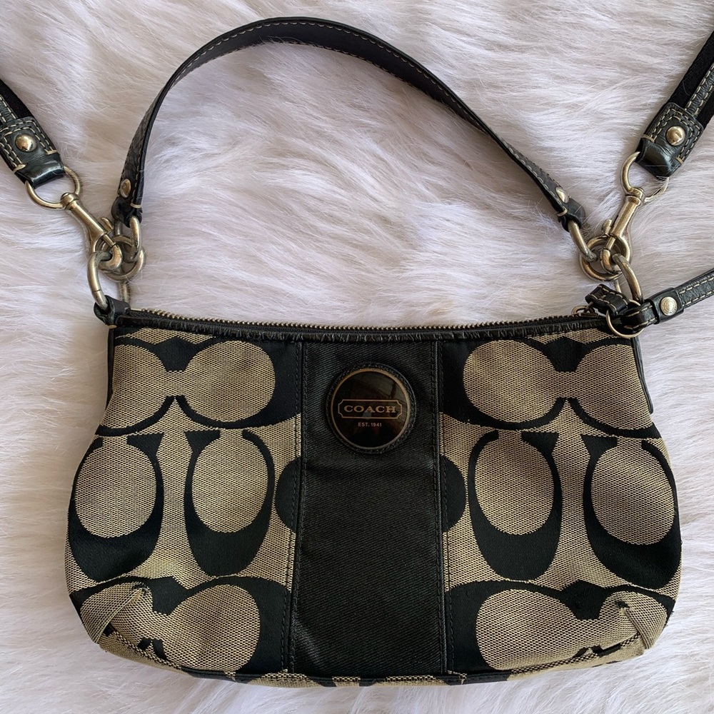 Vintage Coach Signature Jacquard Striped Demi Shoulder Bag - Black & Grey